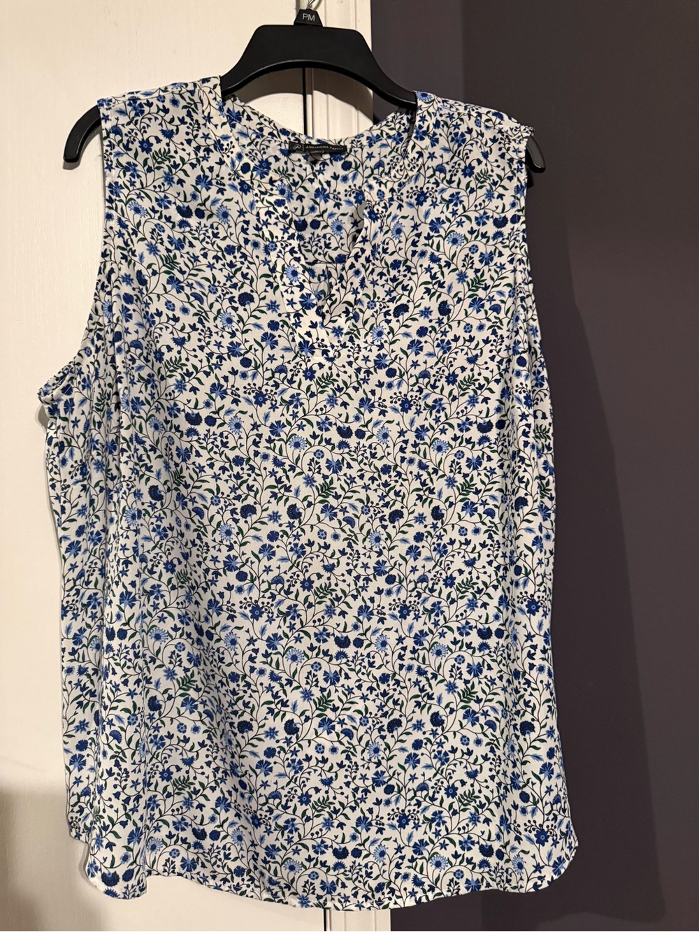 Adrianna Papell White Tank with Blue Floral Print